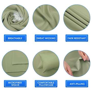 HOMEIDEAS 6 Pieces Lightweight Easy Care Microfiber Bed Sheets Set(Queen, Sage Green), Super Soft & Fade Resistant, 15 inches Deep Pocket 1800 Thread Count Bedding