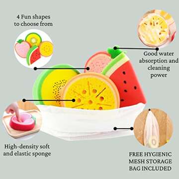 purifyou Bath Sponges for Kids – Set of 4 Extra Large Soft Bath Loofahs, Gentle Exfoliating Shower...