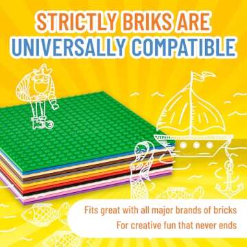 Strictly Briks Classic Stackable Baseplates, Building Bricks For Towers, Shelves, and More, 100% Compatible with All Major Brands, Rainbow Colors, 12 Pack, 6x6 Inches