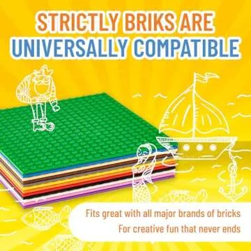 Strictly Briks Classic Stackable Baseplates, Building Bricks For Towers, Shelves, and More, 100% Compatible with All Major Brands, Rainbow Colors, 12 Pack, 6x6 Inches
