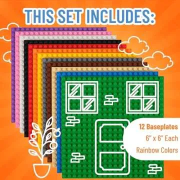 Strictly Briks Classic Stackable Baseplates, Building Bricks For Towers, Shelves, and More, 100% Compatible with All Major Brands, Rainbow Colors, 12 Pack, 6x6 Inches