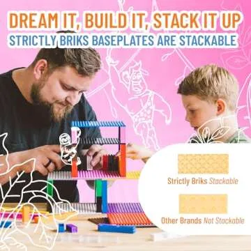 Strictly Briks Classic Stackable Baseplates, Building Bricks For Towers, Shelves, and More, 100% Compatible with All Major Brands, Rainbow Colors, 12 Pack, 6x6 Inches