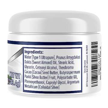 Silver Miracles Colloidal Silver Cream - 4oz - Colloidal Silver Skin Healing Cream - Scent And Dye F...
