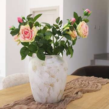 Elegant Cottage Mykonos Vintage Terracotta Boho Vase,Oversized Heavy Vase Whitewash Handpainted Brush Stroke,Rustic Farmhouse Pottery, Decorative Flower Vase for Home Decor,13" X 10" Each Will Vary