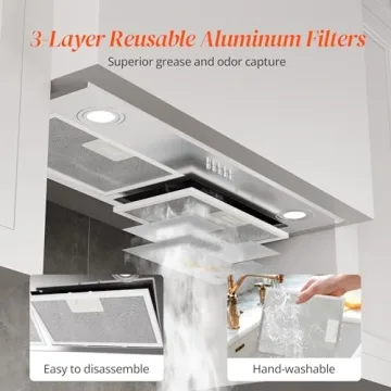 FIREGAS 28 Inch Range Hood, 450 CFM, 3 Speed Fan