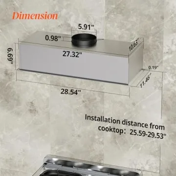 FIREGAS 28 Inch Range Hood, 450 CFM, 3 Speed Fan