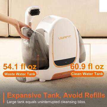 uwant Portable Carpet & Upholstery Cleaner Machine, 12Kpa Powerful Suction Small Handheld Cleaner, Carpet Shampooer for Rug, Couch, Furniture, Pet Stains, Car, Auto Detailer, B100, White and Orange