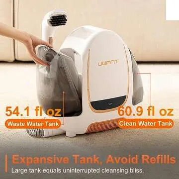 uwant Portable Carpet & Upholstery Cleaner Machine, 12Kpa Powerful Suction Small Handheld Cleaner, Carpet Shampooer for Rug, Couch, Furniture, Pet Stains, Car, Auto Detailer, B100, White and Orange