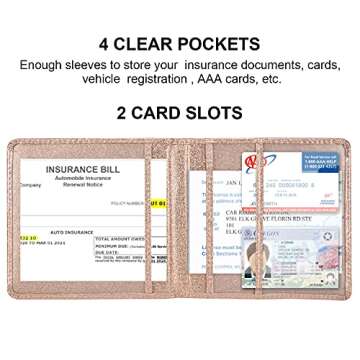 Cacturism Bling Rose Gold Car Registration and Insurance Holder for Stylish Drivers