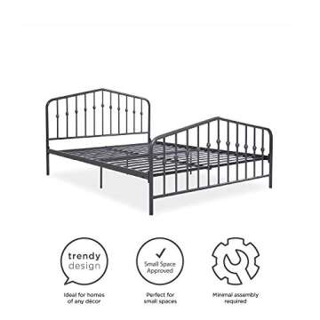 Novogratz Bushwick Metal Bed with Headboard and Footboard | Modern Design | Queen Size - Grey
