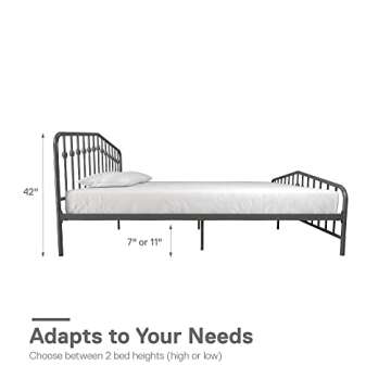 Novogratz Bushwick Metal Bed with Headboard and Footboard | Modern Design | Queen Size - Grey