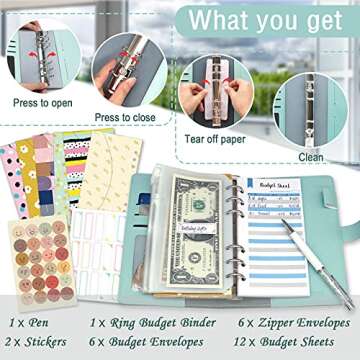 Budget Binder with Zipper Envelopes, Ginmlyda Cash Envelopes for Budgeting Money Saving Binder with ...