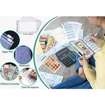 Budget Binder with Zipper Envelopes, Ginmlyda Cash Envelopes for Budgeting Money Saving Binder with Budget Sheets, Zipper PVC Pockets, Cash Envelopes, Stickers & Pen, Money Binder Organizer for Cash