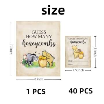 Unbala 40Guests Classic Pooh Party Game Cards Guess How Many Honeycombs Game for Baby Shower Newborn...