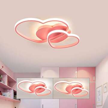 YIYIBYUS Morden LED Ceiling Light Heart Bedroom Acrylic Lamp Decor with Remote,Children's Room Lamp Ceiling Light Cartoon Ceiling Lighting Lampshade,Children's Room Kids Baby Bedroom (Pink (Type B))