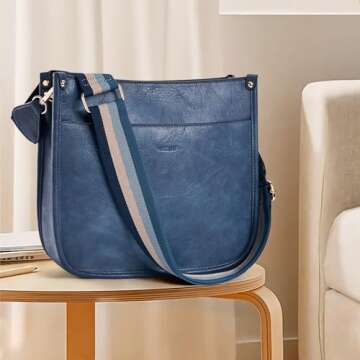 HKCLUF Crossbody Bags for Women Trendy Vegan Leather Hobo Handbags With 2 Adjustable Guitar Strap Crossbody Bucket Purse for Women(Darkblue)