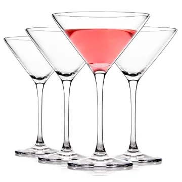 FAWLES Crystal Martini Glasses Set of 4, 9 Ounce V-Shape Straight-stemmed Classic Clear Cocktail Gla...