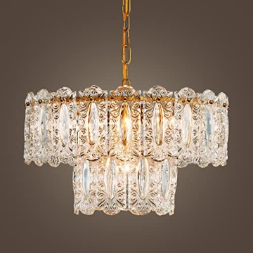 AGV LIGHTING CH010 Crystal Chandelier, Vintage Pendant Chandelier Lighting with 4-Lights, D18 x H10,...