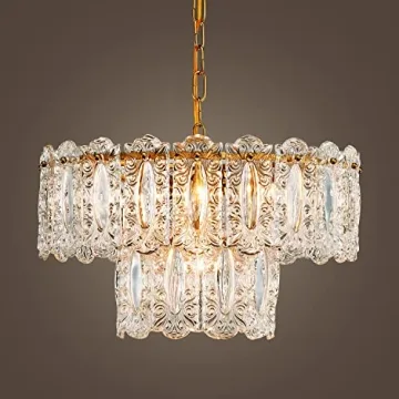 AGV LIGHTING CH010 Crystal Chandelier, Vintage Pendant Chandelier Lighting with 4-Lights, D18 x H10,...