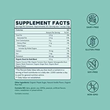 Ora Organic Golden Milk Powder - Ayurvedic Turmeric Powder with Organic Adaptogens - Ashwagandha, Reishi and Ginger | Organic, Gluten-Free, Soy-Free, Vegan, Non-GMO - Maple & Vanilla, 30 Servings