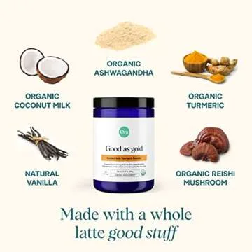 Ora Organic Golden Milk Powder - Ayurvedic Turmeric Powder with Organic Adaptogens - Ashwagandha, Reishi and Ginger | Organic, Gluten-Free, Soy-Free, Vegan, Non-GMO - Maple & Vanilla, 30 Servings