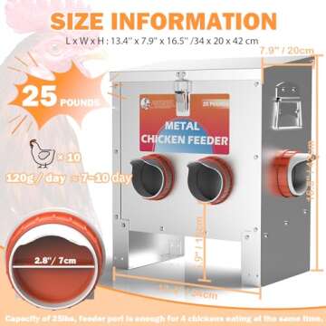 HAYOHRT Automatic Chicken Feeder No Waste 25 Pounds 4 Ports Metal Poultry Feeder with Latch & Handle...