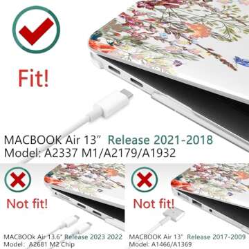 DONGKE MacBook Air 13 inch Case with Keyboard Cover & Floral Design
