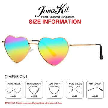 JOVAKIT Polarized Heart Sunglasses for Women Fashion Lovely Style Metal Frame UV400 Protection Lens (Gold/Rainbow Mirror)