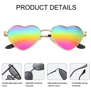 JOVAKIT Polarized Heart Sunglasses for Women Fashion Lovely Style Metal Frame UV400 Protection Lens (Gold/Rainbow Mirror)