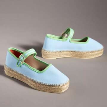 ATBELL Women's Light Blue Mary Jane Espadrilles - Comfortable Summer Flats
