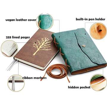 VALERY Writing Journal for Men - Beautiful Journals to Write in - Faux Leather Bound Daily Journal (5.6''x8.3'') –Vintage Writers Notebook - Personalized Sunflower Writing Gift for Teachers