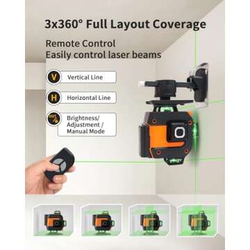 Lasers Level,16 Line 360°/4D Horizontal Vertical Cross Line Laser Level Tool with 2 Rechargeable Ba...