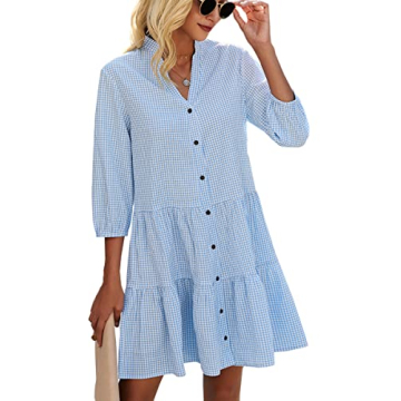 CCTOO Women’s Summer Dresses Casual V Neck Button Down 3/4 Sleeve Floral Print Loose Flowy Shirt D...