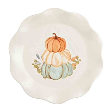 Mud Pie Thanksgiving Salad Plate - Stacked Pumpkins, 8" dia, Dishwasher Safe