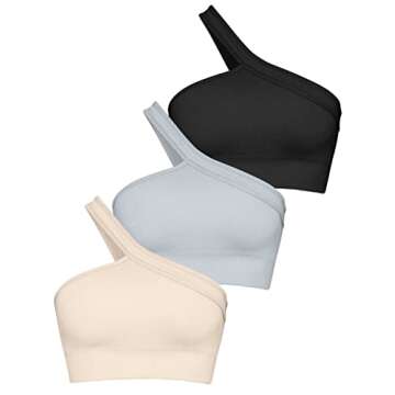 OQQ Women's 3 Piece Crop Tops One Shoulder Ribbed Seamless Exercise Workout Tank Tops Black Grey Beige