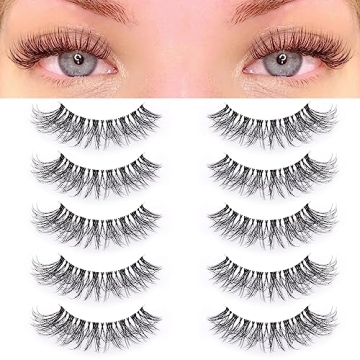 KSYOO Long Natural Lashes - Wispy Cat Eye Faux Mink Strip Lashes