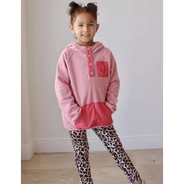 Arshiner Girls Fleece Pullover Hooded Sweatshirt Colorblock Sherpa Hoodie for Teen Girl Fall Winter Button Jacket Coat with Pockets Girls Sweatshirts Size 10-12 Hot Pink Sweatshirt