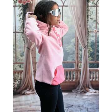 Arshiner Girls Fleece Pullover Hooded Sweatshirt Colorblock Sherpa Hoodie for Teen Girl Fall Winter Button Jacket Coat with Pockets Girls Sweatshirts Size 10-12 Hot Pink Sweatshirt
