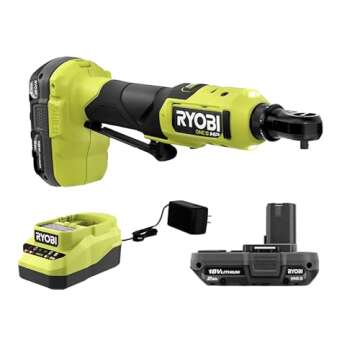 Ryobi One+ HP 18V 1/4" Brushless Cordless Compact Electric Ratchet Kit with 2.0Ah Lithium Battery an...