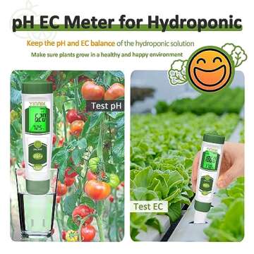 YINMIK pH EC Meter for Water Hydroponics, PPM Meter for Nutrients, Measure pH PPM Conductivity Tempe...