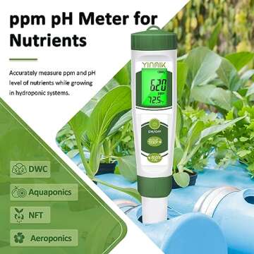 YINMIK pH EC Meter for Water Hydroponics, PPM Meter for Nutrients, Measure pH PPM Conductivity Temperature of Hydroponic Garden Water and Nutrient Solution, EC pH TDS Meter for Water, Aquarium, Pool