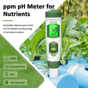 YINMIK pH EC Meter for Water Hydroponics, PPM Meter for Nutrients, Measure pH PPM Conductivity Temperature of Hydroponic Garden Water and Nutrient Solution, EC pH TDS Meter for Water, Aquarium, Pool
