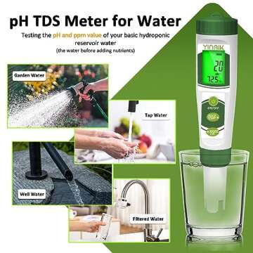 YINMIK pH EC Meter for Water Hydroponics, PPM Meter for Nutrients, Measure pH PPM Conductivity Temperature of Hydroponic Garden Water and Nutrient Solution, EC pH TDS Meter for Water, Aquarium, Pool