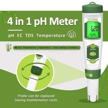 YINMIK pH EC Meter for Water Hydroponics, PPM Meter for Nutrients, Measure pH PPM Conductivity Temperature of Hydroponic Garden Water and Nutrient Solution, EC pH TDS Meter for Water, Aquarium, Pool