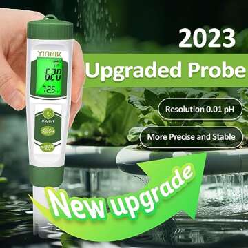 YINMIK pH EC Meter for Water Hydroponics, PPM Meter for Nutrients, Measure pH PPM Conductivity Temperature of Hydroponic Garden Water and Nutrient Solution, EC pH TDS Meter for Water, Aquarium, Pool