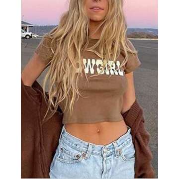 MISSACTIVER Women’s Y2K Sexy Vintage Graphic Crop Top - Casual Summer Slim Short Sleeve Tee