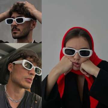 ADE WU Rectangle Sunglasses for Women Men Retro 90s Black White Glasses Y2K Sunglasses Trendy