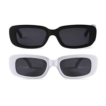 ADE WU Rectangle Sunglasses for Women Men Retro 90s Black White Glasses Y2K Sunglasses Trendy