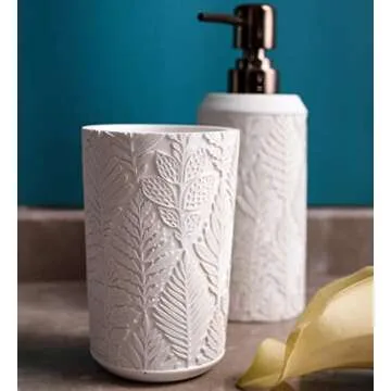 Hymmah Bathroom Accessories Set,Toothbrush Holder,Farmhouse Decor,4 Pcs Resin Gift Apartment Necessities, Contain Toothbrush Cup,Soap Dispenser & Dish,Tumbler