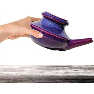 Baraka Sinus Ayurvedic Care Kit - Ceramic Neti Pot (Purple), Perfect for Sinus Relief. (1 oz) Premium Quality Essential Oils and Mineral Salt Rinse (2 oz).